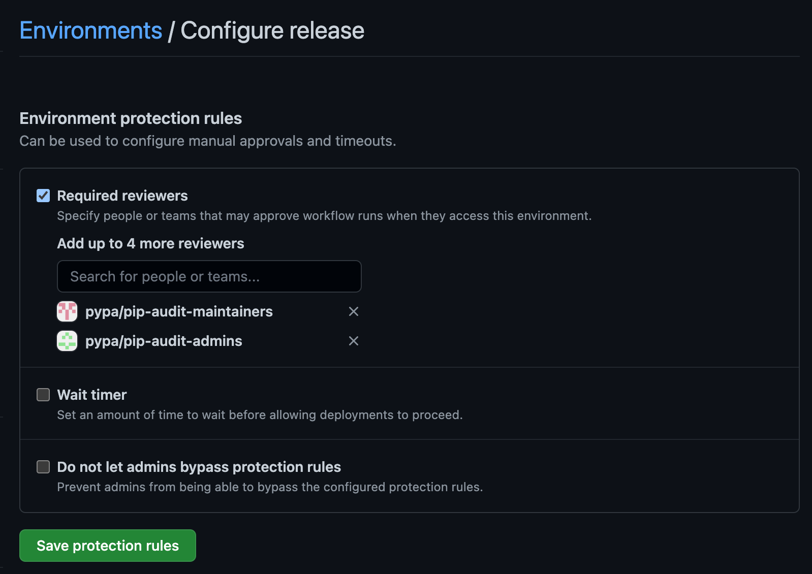 这是在 GitHub 上配置环境的示例屏幕截图。